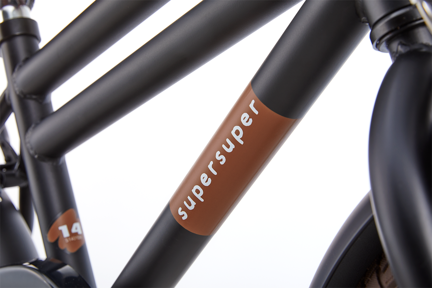 SuperSuper Cooper Bamboo 14 Boys Mat Zwart Kinderfiets – Duurzame Jongensfiets met Lichtgewicht Aluminium Frame & Veiligheidshandvatten - AE-trading