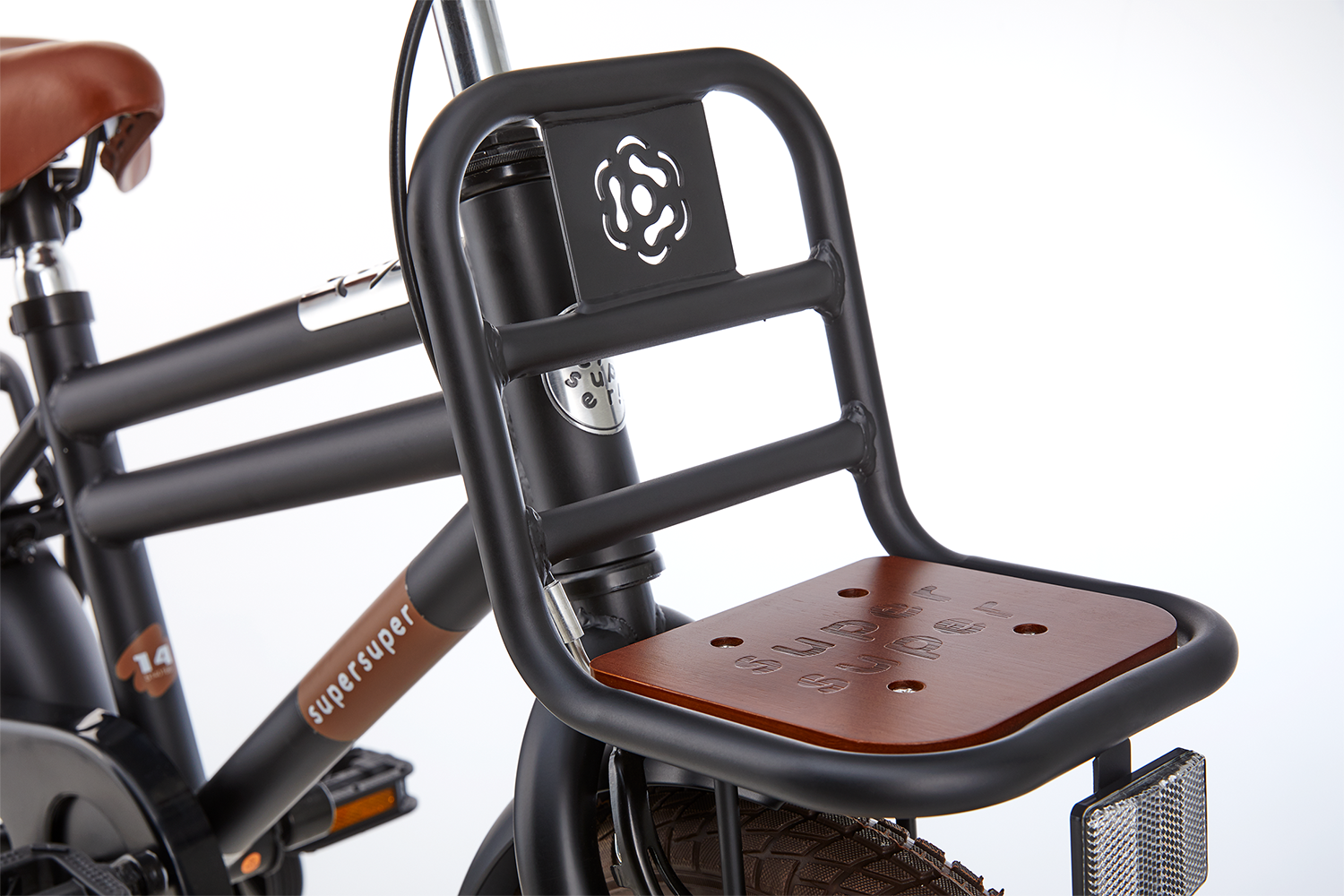 SuperSuper Cooper Bamboo 14 Boys Mat Zwart Kinderfiets – Duurzame Jongensfiets met Lichtgewicht Aluminium Frame & Veiligheidshandvatten - AE-trading