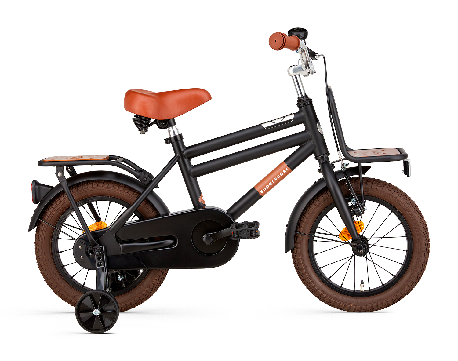 SuperSuper Cooper Bamboo 14 Boys Mat Zwart Kinderfiets – Duurzame Jongensfiets met Lichtgewicht Aluminium Frame & Veiligheidshandvatten - AE-trading