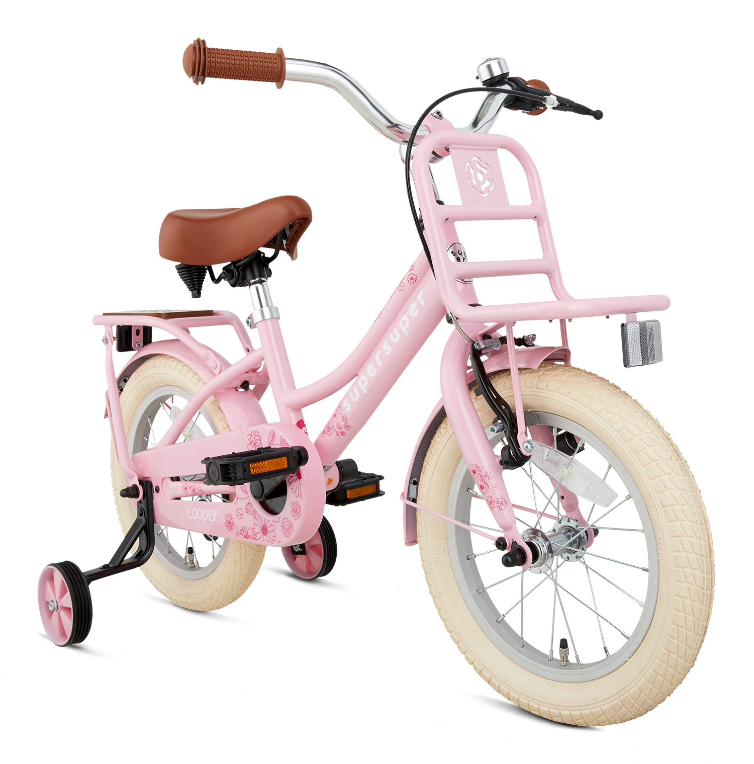 SuperSuper Cooper Bamboo 14 Kinderfiets Roze – Inclusief Zijwieltjes, Lichtgewicht Aluminium Frame & Veiligheid voor Beginners - AE-trading