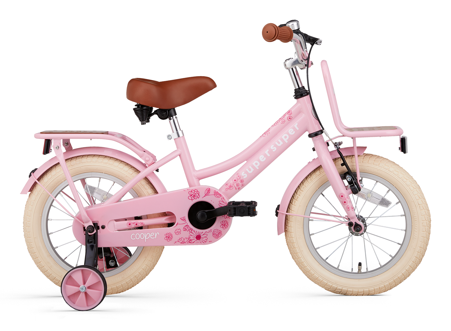 SuperSuper Cooper Bamboo 14 Kinderfiets Roze – Inclusief Zijwieltjes, Lichtgewicht Aluminium Frame & Veiligheid voor Beginners - AE-trading