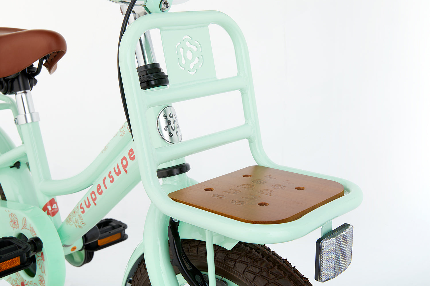 SuperSuper Cooper Bamboo 14 Kinderfiets Pistache – Inclusief Zijwieltjes, Duurzame Kinderfiets met Comfortabel Zadel en Veiligheidskenmerken - AE-trading