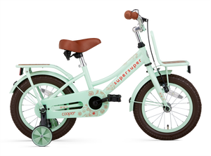 SuperSuper Cooper Bamboo 14 Kinderfiets Pistache – Inclusief Zijwieltjes, Duurzame Kinderfiets met Comfortabel Zadel en Veiligheidskenmerken - AE-trading