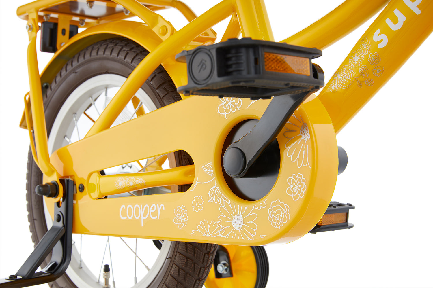 SuperSuper Cooper Bamboo 14 Kinderfiets Geel – Inclusief Zijwieltjes, Robuuste Kinderfiets met Aluminium Frame en Lichtgewicht Ontwerp - AE-trading