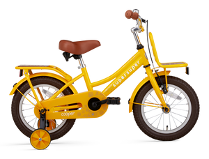 SuperSuper Cooper Bamboo 14 Kinderfiets Geel – Inclusief Zijwieltjes, Robuuste Kinderfiets met Aluminium Frame en Lichtgewicht Ontwerp - AE-trading