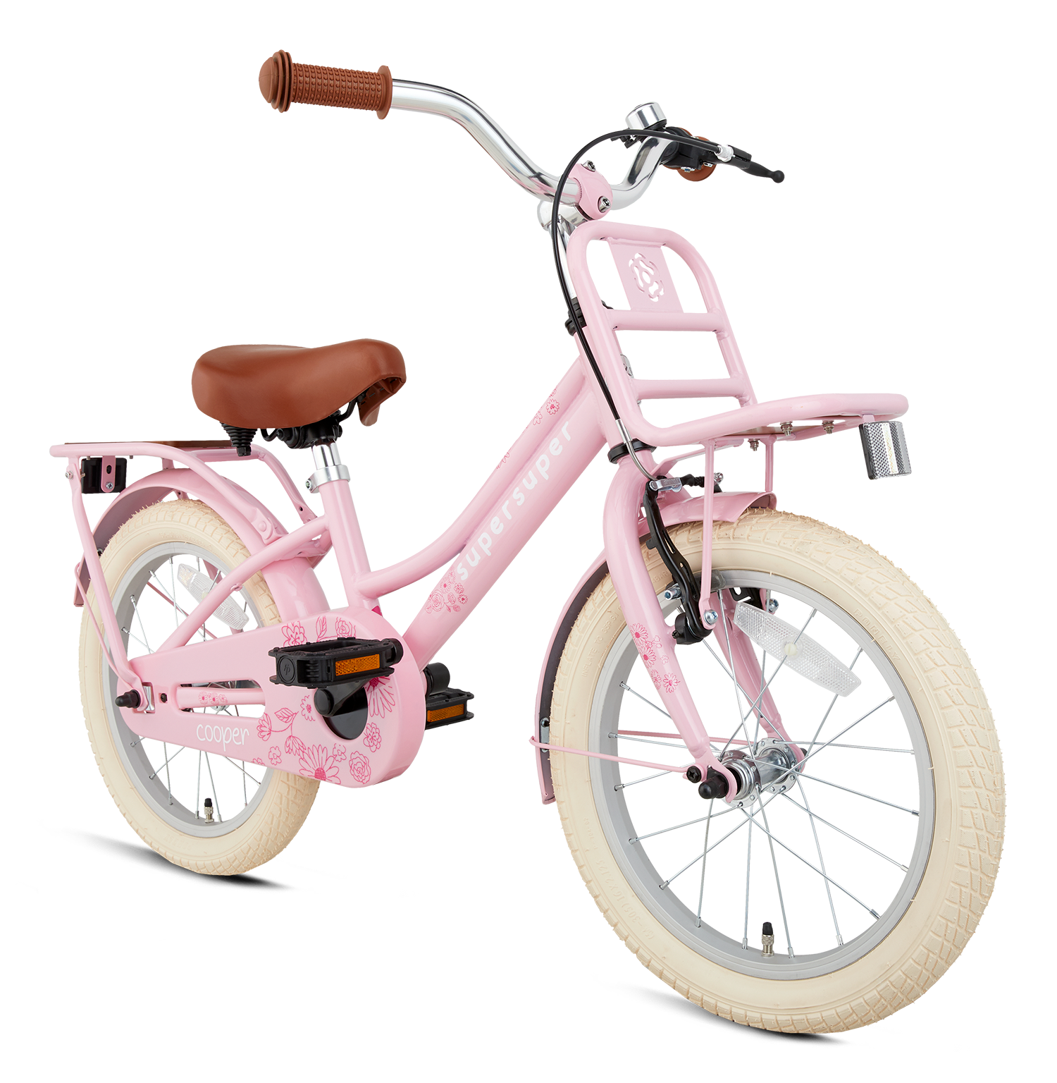 SuperSuper Cooper Bamboo 16 Kinderfiets Roze – Milieuvriendelijke Kinderfiets met Duurzaam Aluminium Frame en Betrouwbare Remmen - AE-trading