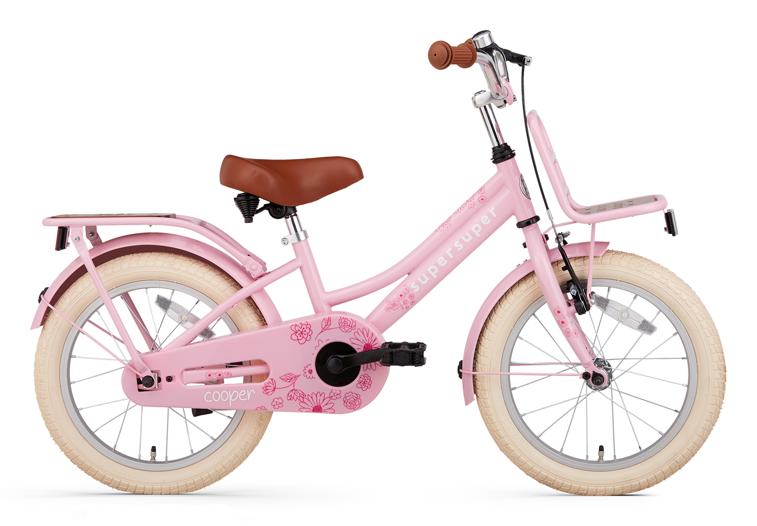 SuperSuper Cooper Bamboo 16 Kinderfiets Roze – Milieuvriendelijke Kinderfiets met Duurzaam Aluminium Frame en Betrouwbare Remmen - AE-trading