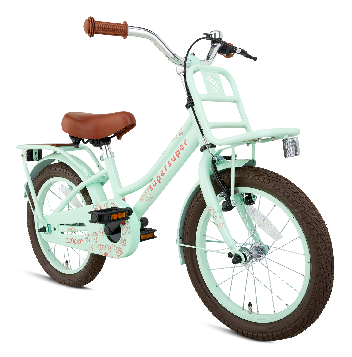 SuperSuper Cooper Bamboo 16 Kinderfiets Pistache – Comfortabele Kinderfiets met Lichtgewicht Frame en Veiligheidshandvatten - AE-trading
