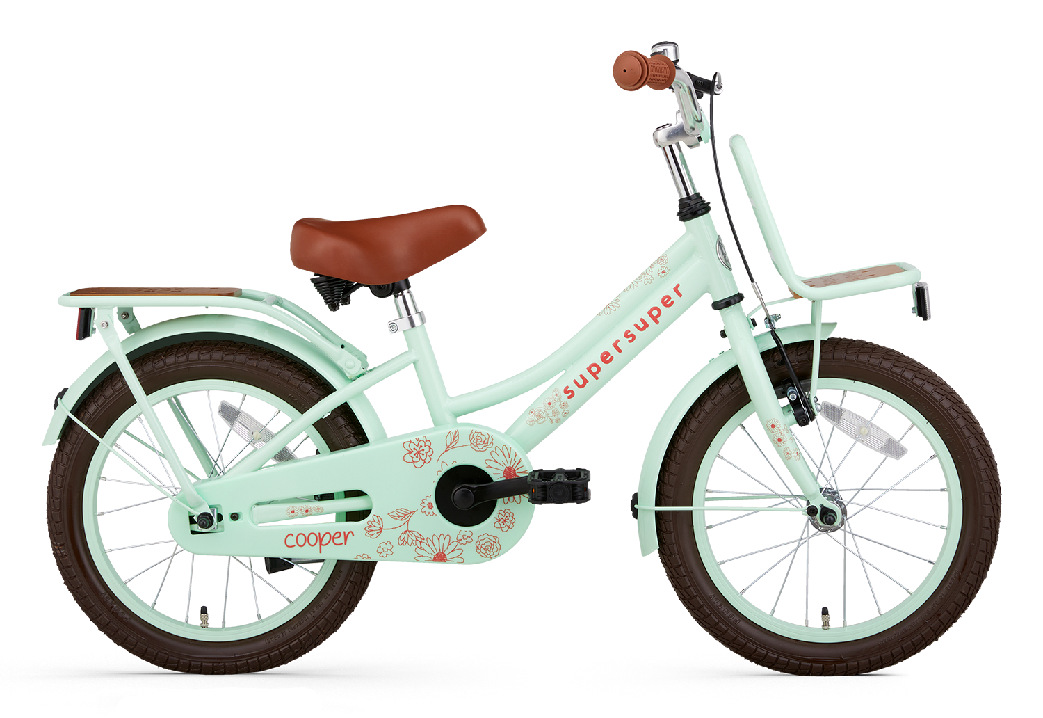 SuperSuper Cooper Bamboo 16 Kinderfiets Pistache – Comfortabele Kinderfiets met Lichtgewicht Frame en Veiligheidshandvatten - AE-trading