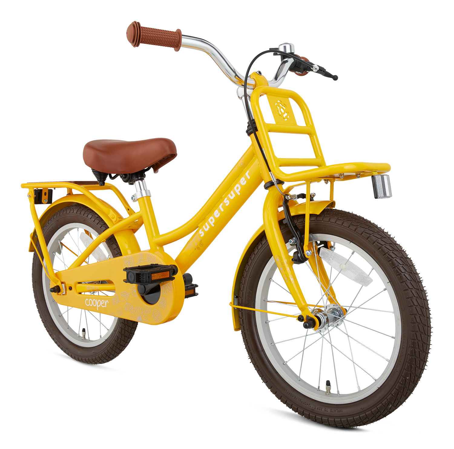 SuperSuper Cooper Bamboo 16 Kinderfiets Geel – Stevige Kinderfiets met Aluminium Frame en Betrouwbare Naafversnelling - AE-trading