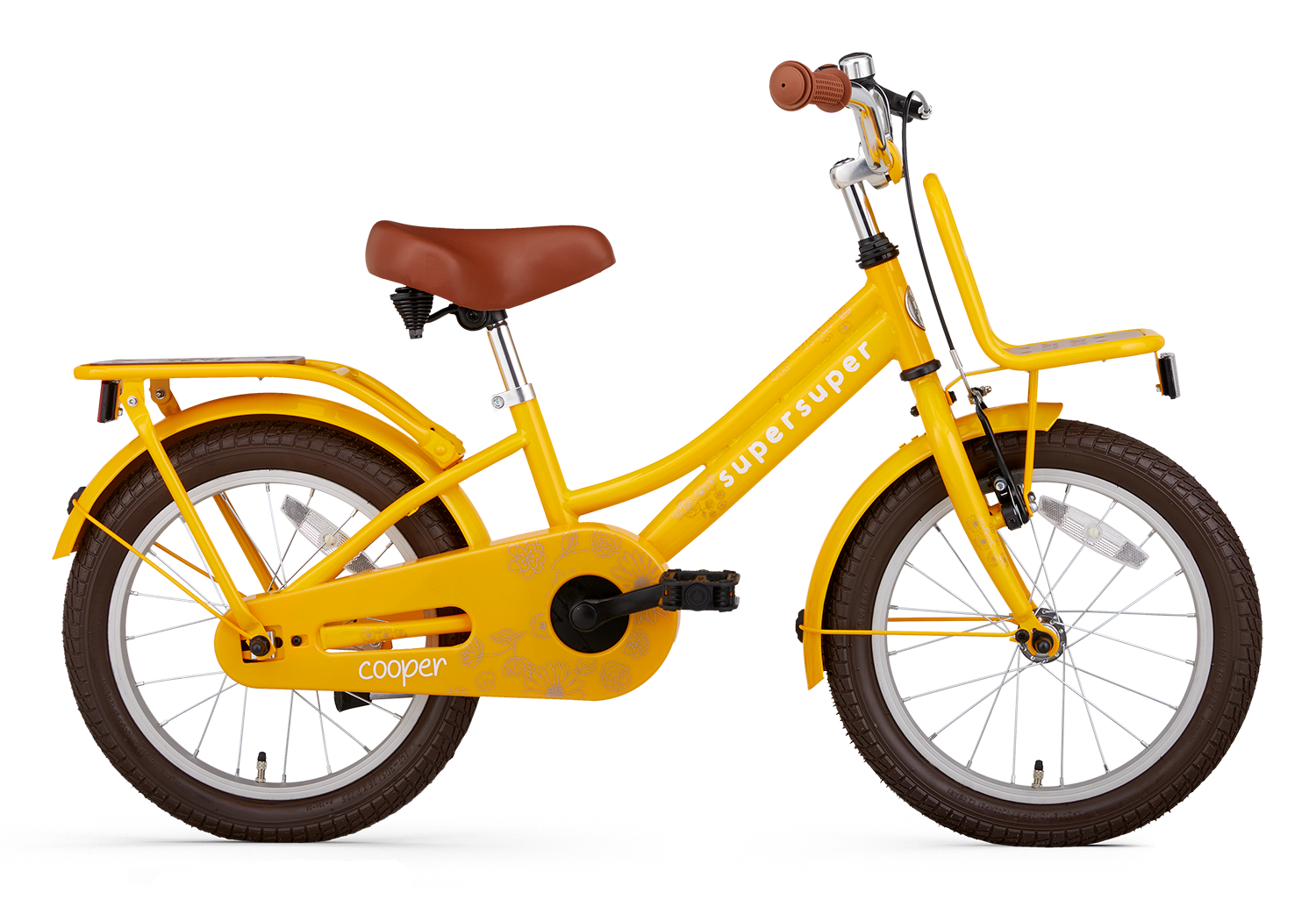 SuperSuper Cooper Bamboo 16 Kinderfiets Geel – Stevige Kinderfiets met Aluminium Frame en Betrouwbare Naafversnelling - AE-trading