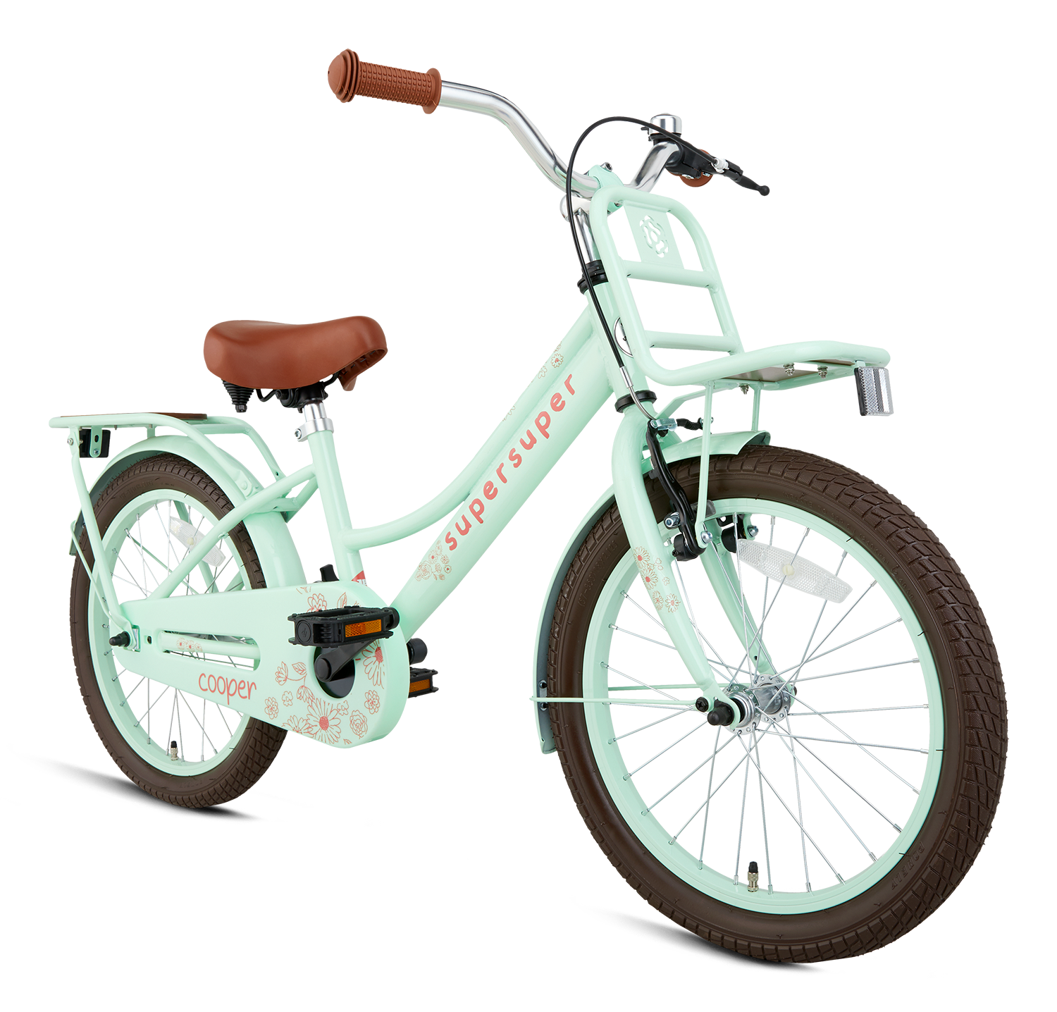 SuperSuper Cooper Bamboo 18 Inch Kinderfiets Pistache – Lichtgewicht & Milieuvriendelijke Kinderfiets met Betrouwbare Remmen - AE-trading