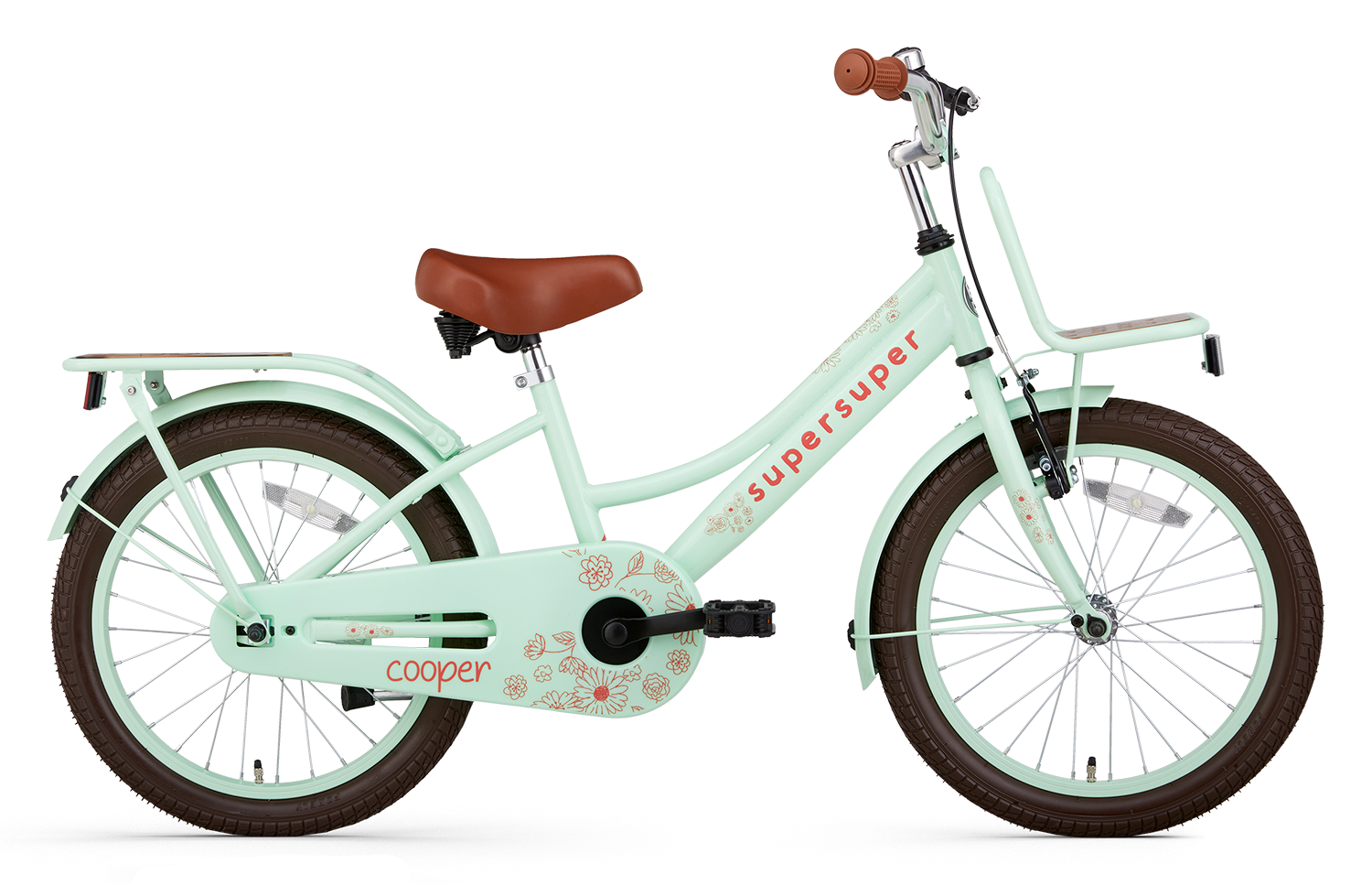 SuperSuper Cooper Bamboo 18 Inch Kinderfiets Pistache – Lichtgewicht & Milieuvriendelijke Kinderfiets met Betrouwbare Remmen - AE-trading