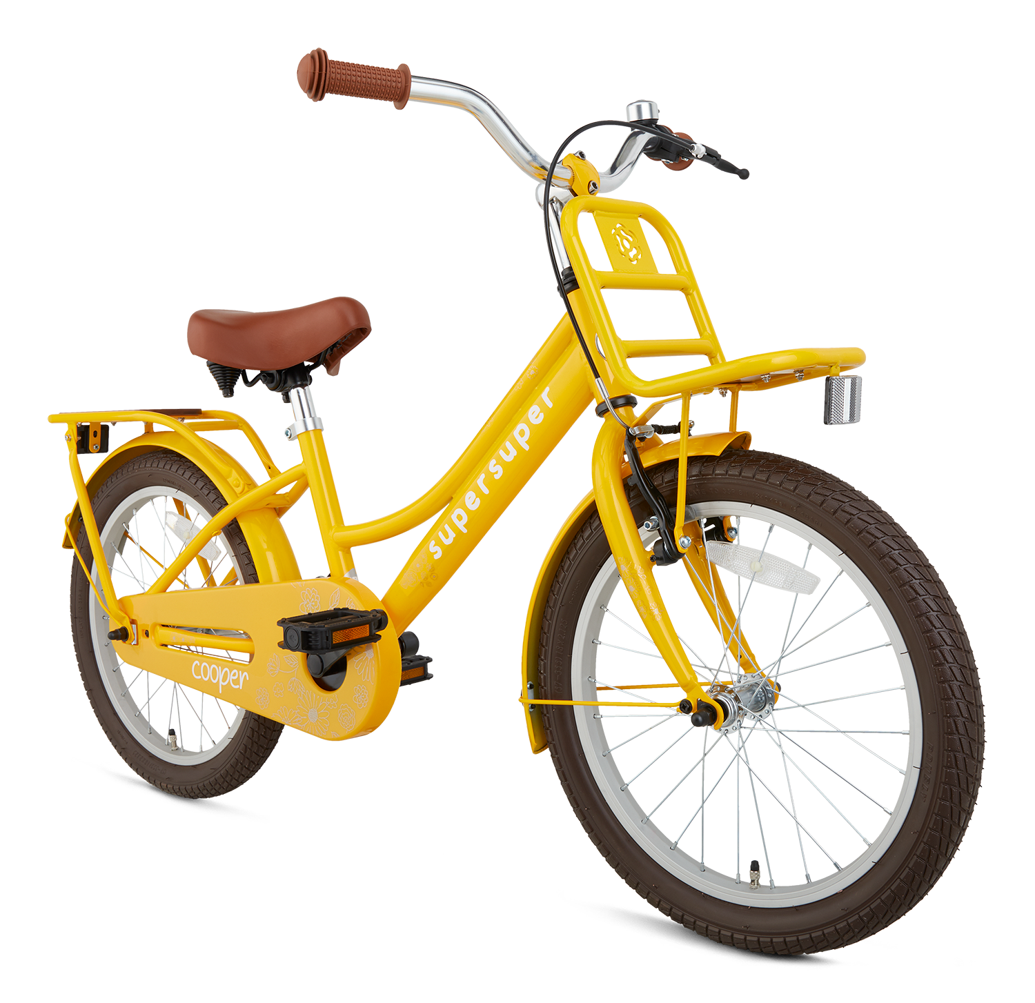 SuperSuper Cooper Bamboo 18 Kinderfiets Geel – Veilig & Praktisch Ontworpen Kinderfiets met Aluminium Frame en Comfortabel Zadel - AE-trading