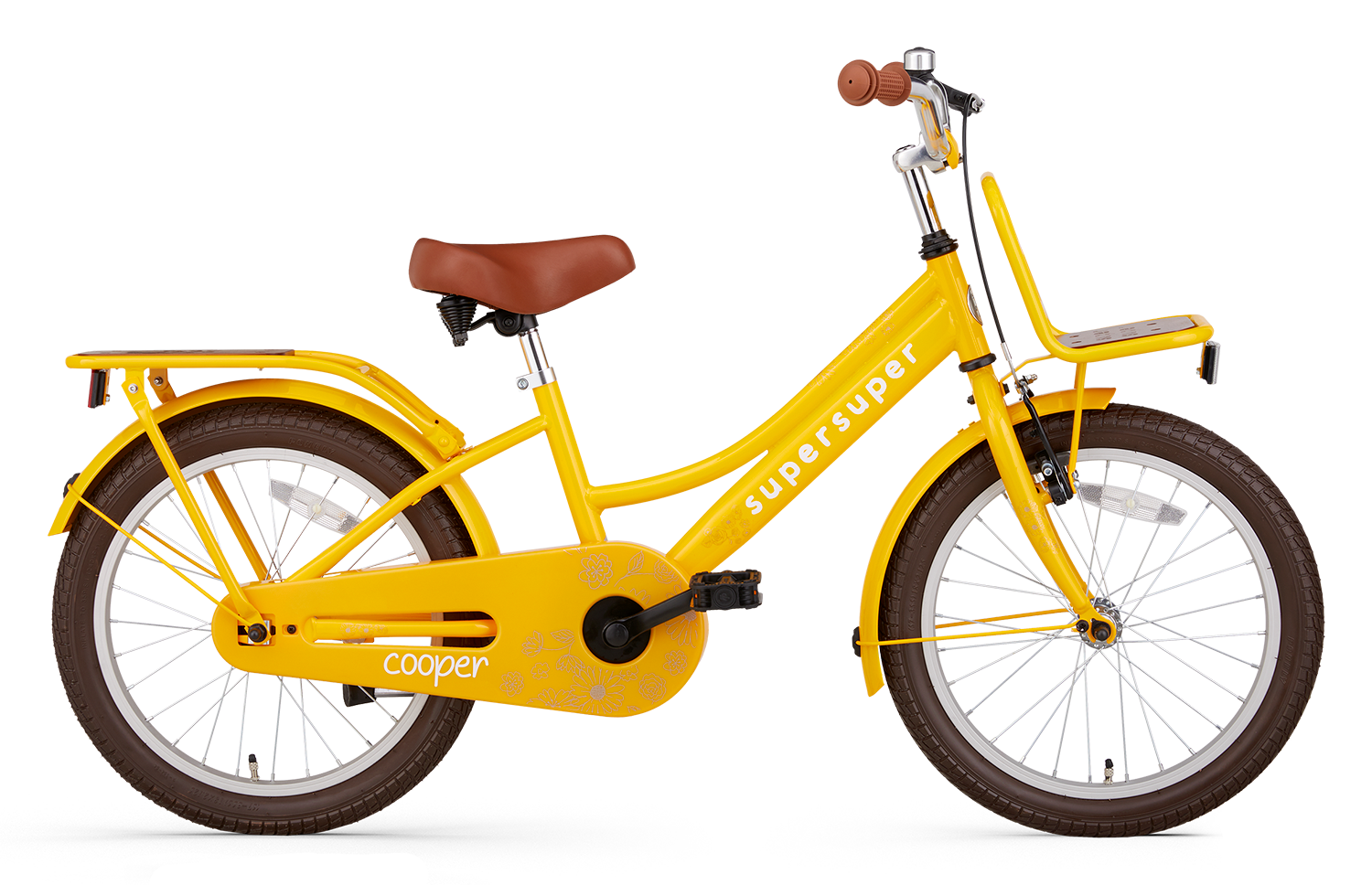 SuperSuper Cooper Bamboo 18 Kinderfiets Geel – Veilig & Praktisch Ontworpen Kinderfiets met Aluminium Frame en Comfortabel Zadel - AE-trading