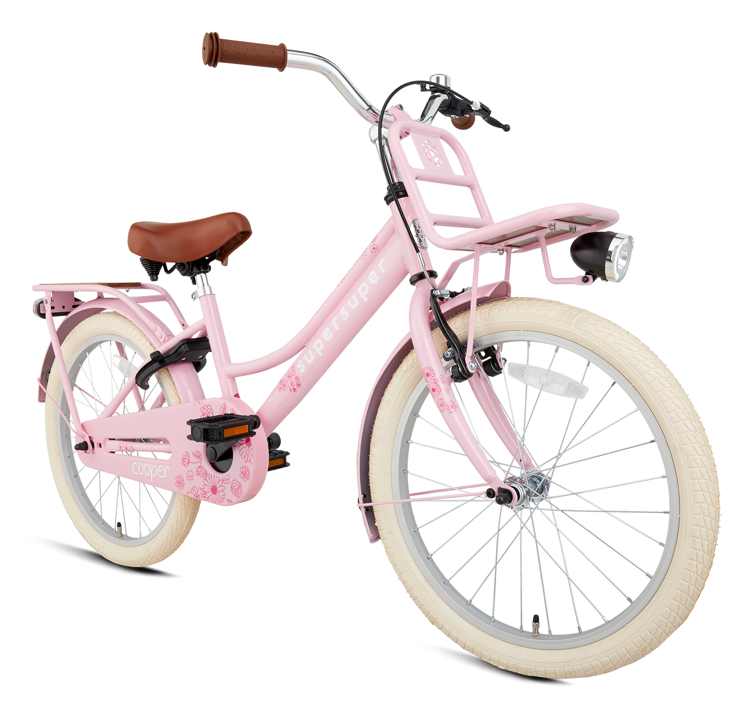 SuperSuper Cooper Bamboo 20 Inch Kinderfiets Roze – Milieuvriendelijke Jongens- en Meisjesfiets met Kwalitatieve Remmen en Lichtgewicht Frame - AE-trading