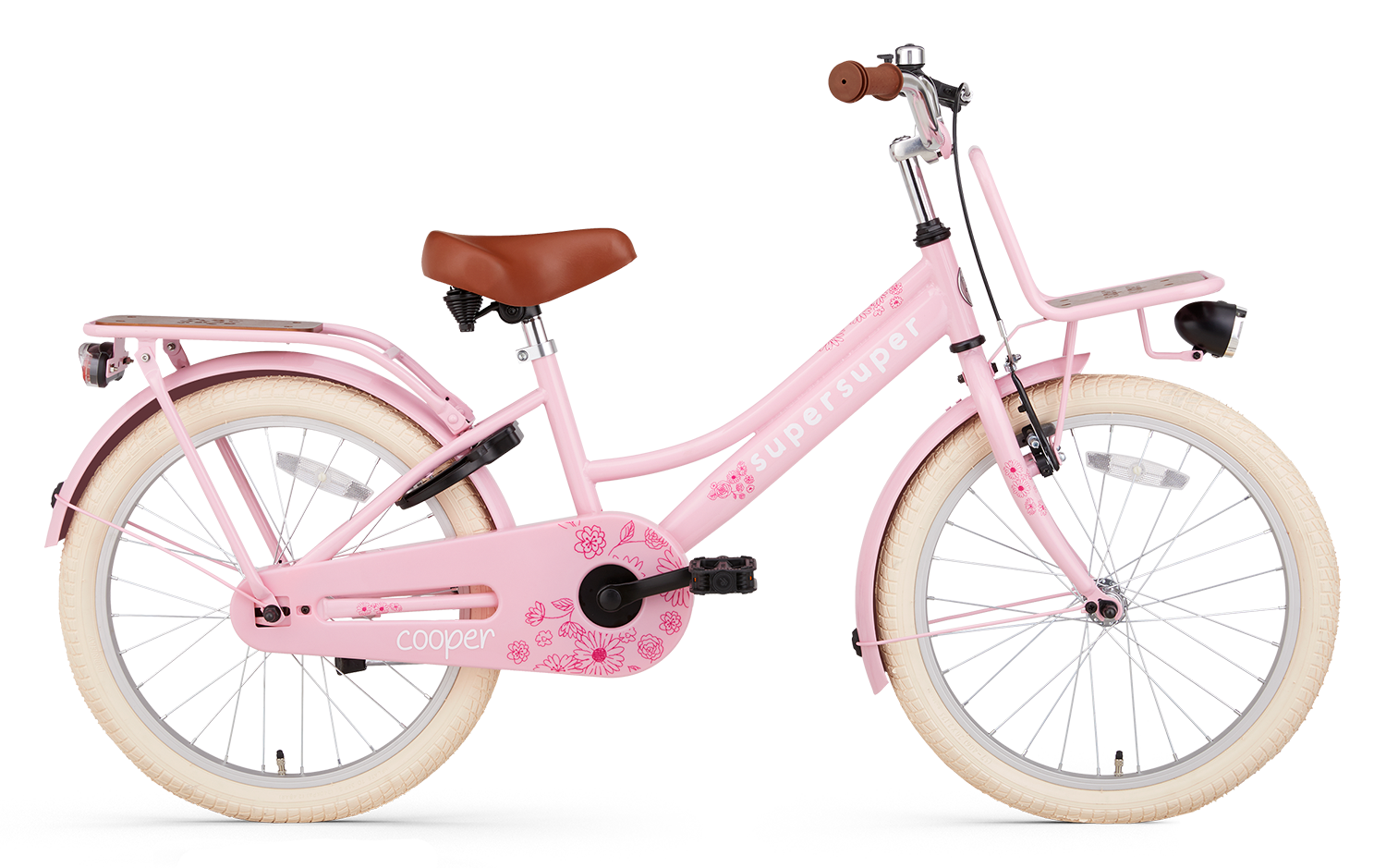 SuperSuper Cooper Bamboo 20 Inch Kinderfiets Roze – Milieuvriendelijke Jongens- en Meisjesfiets met Kwalitatieve Remmen en Lichtgewicht Frame - AE-trading