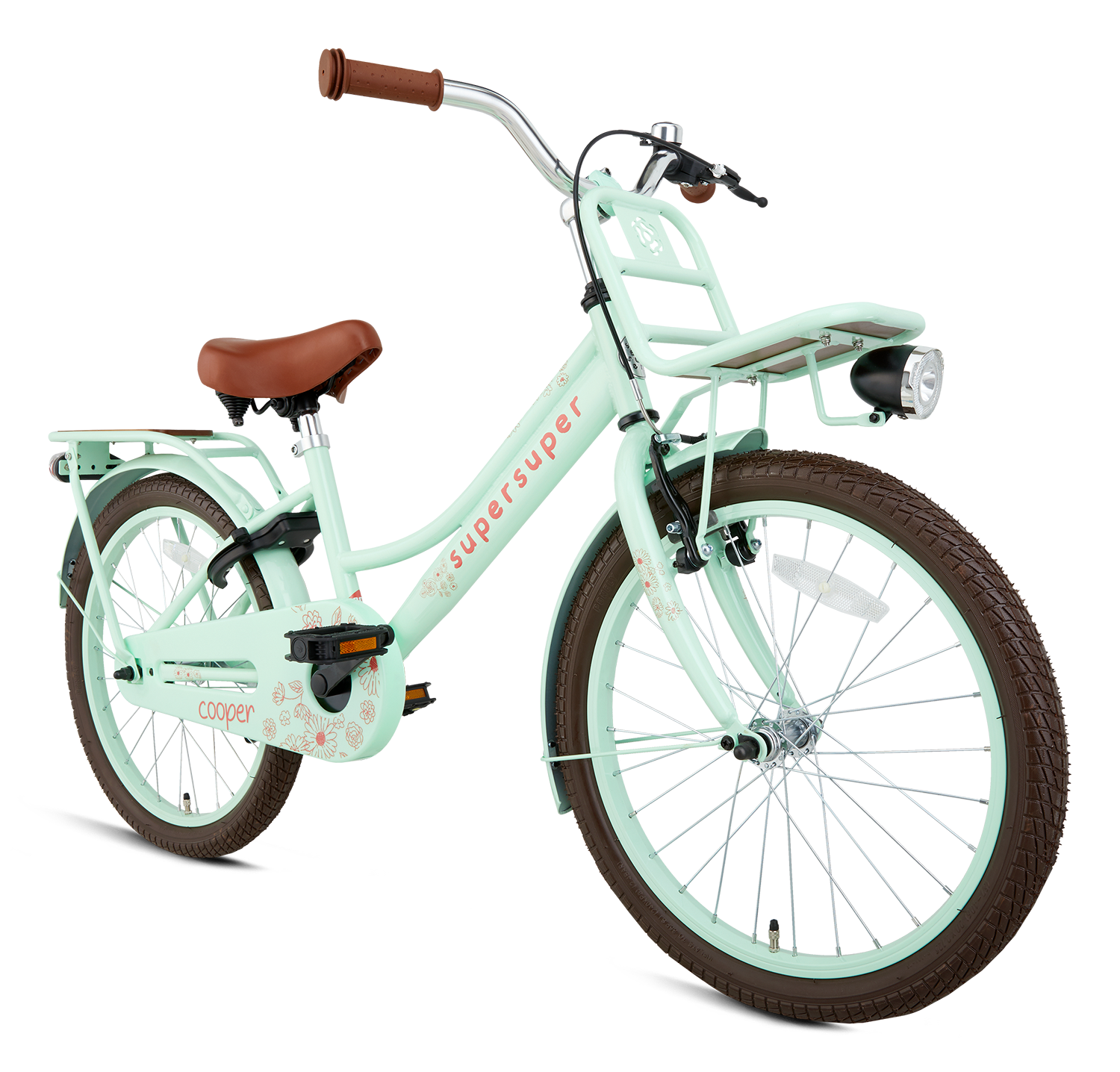 SuperSuper Cooper Bamboo 20 Kinderfiets Pistache – Comfortabele Kinderfiets met Betrouwbare Naafversnelling en Duurzaam Frame - AE-trading
