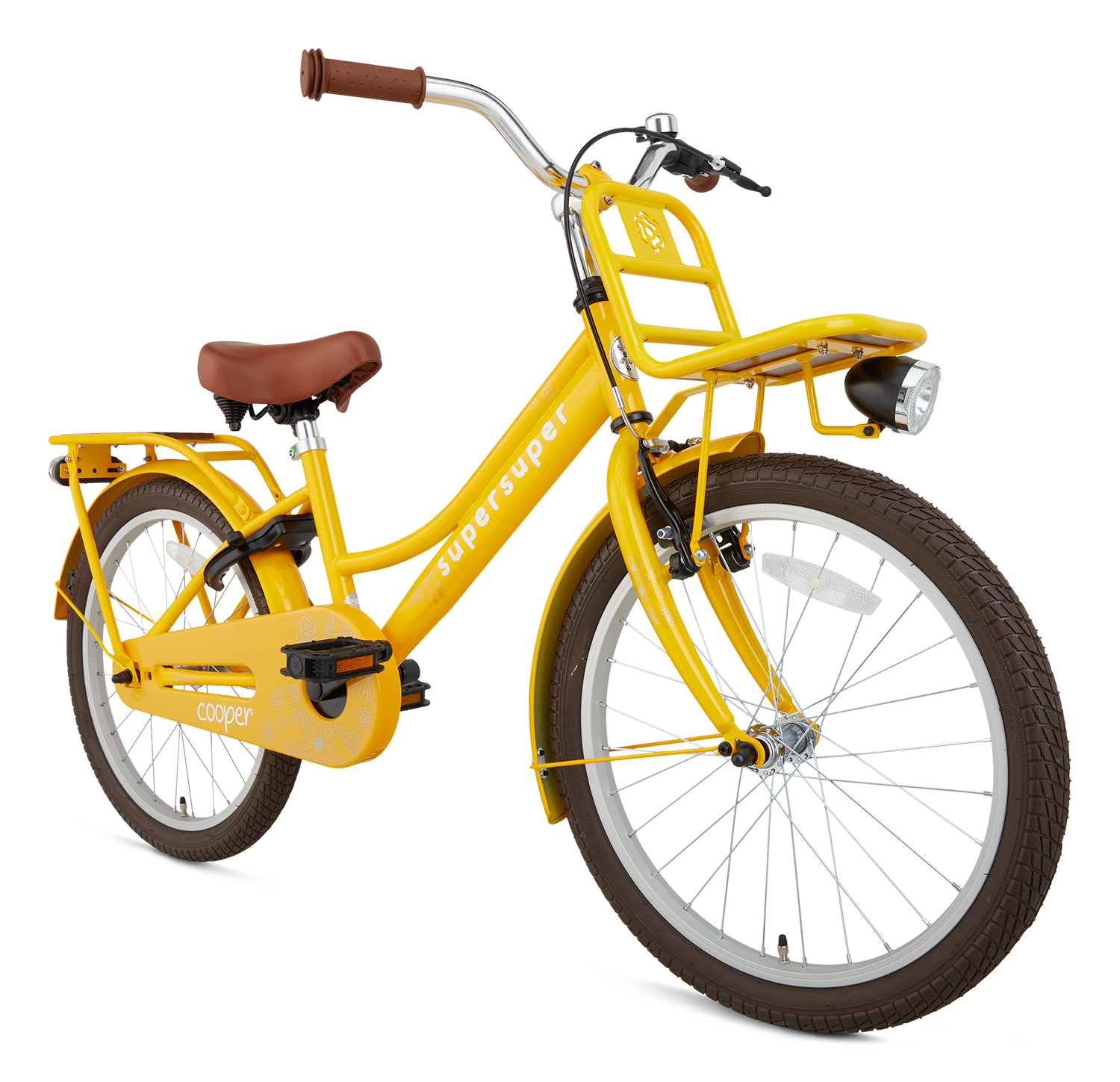 SuperSuper Cooper Bamboo 20 Kinderfiets Geel – Robuuste & Veilige Kinderfiets met Aluminium Frame en Stevige Zijwieltjes - AE-trading