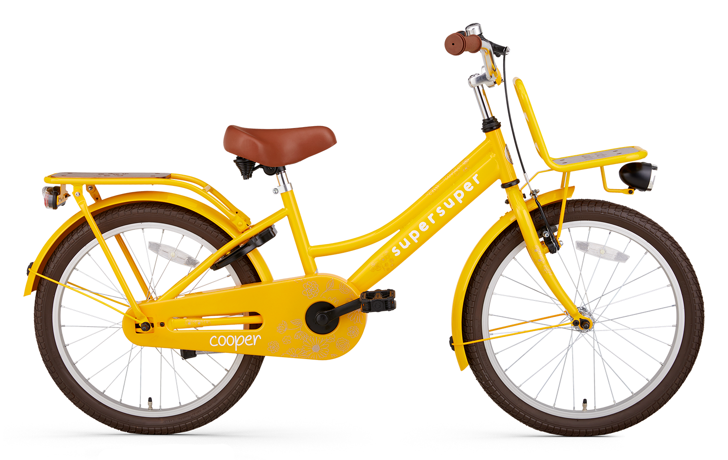 SuperSuper Cooper Bamboo 20 Kinderfiets Geel – Robuuste & Veilige Kinderfiets met Aluminium Frame en Stevige Zijwieltjes - AE-trading