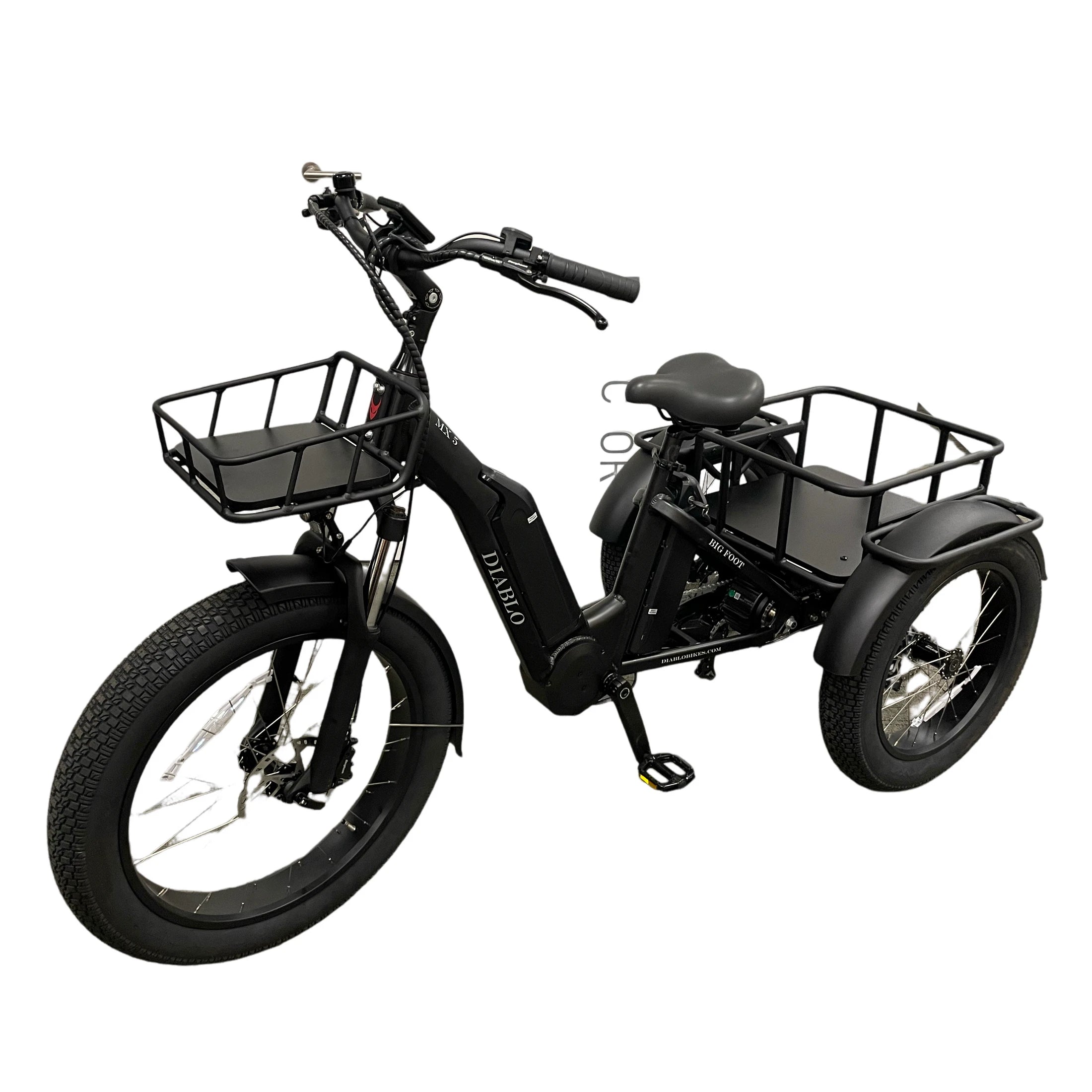 Diablo Big Foot Fatbike Driewieler Fiets Elektrisch Cargo - Mat zwart - Twee accu's - AE-trading