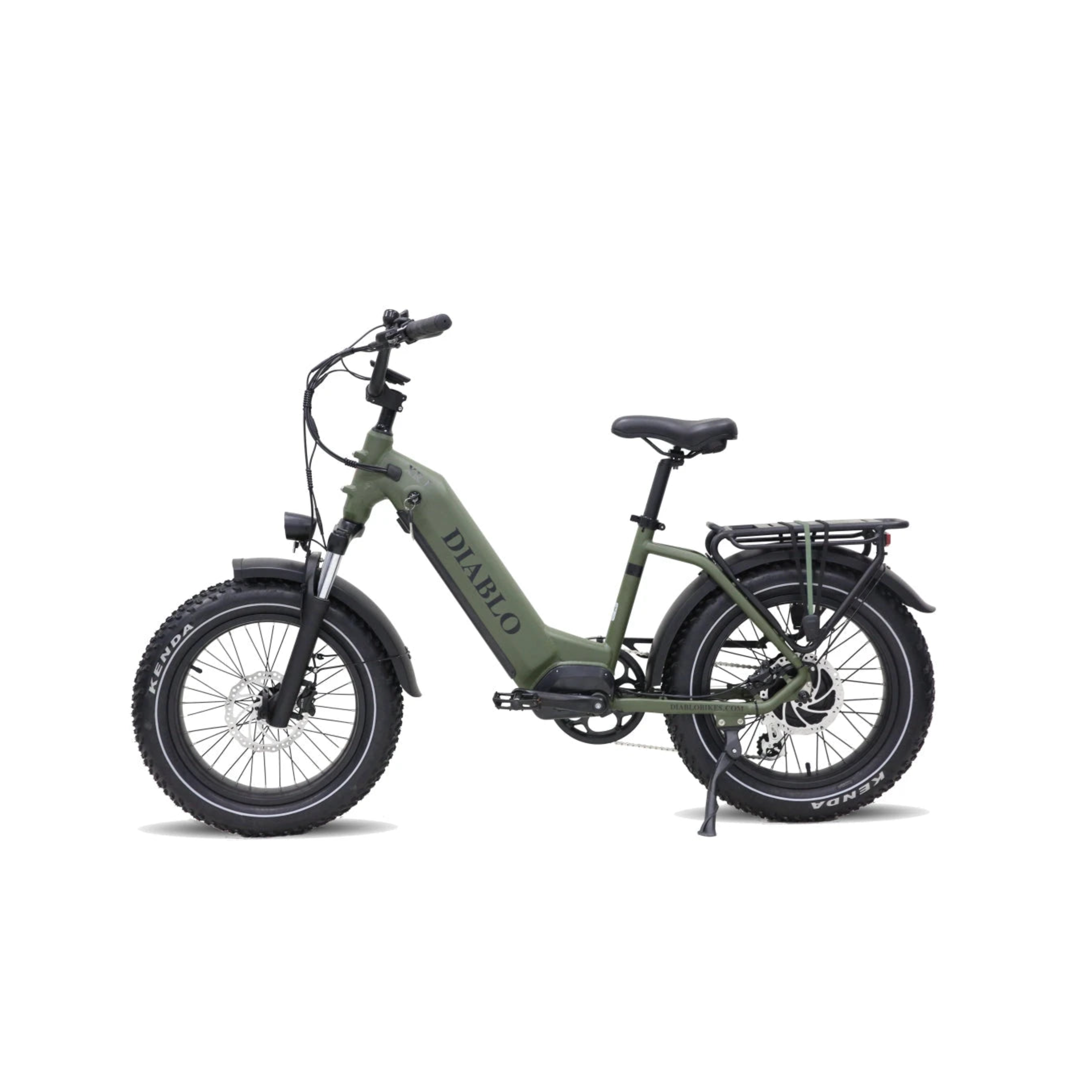 Diablo XR2 - Fatbike - Mat Groen - 20 inch - 160 kg Draagvermogen - Accu Vermogen 15.6 Ah - Hydraulische Remmen - 250W AKM Middenmotor - Shimano 7 Versnellingen