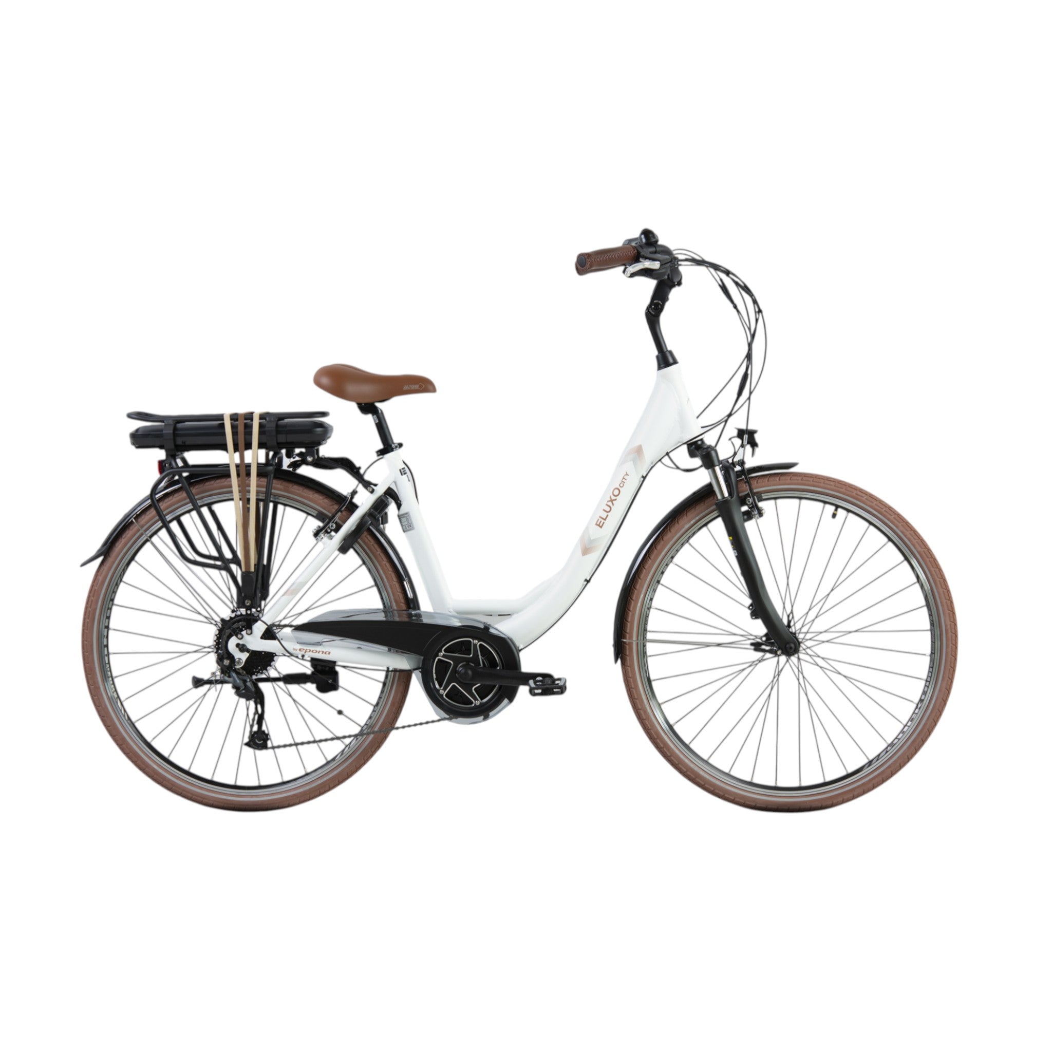 Eluxo E-Voltage D9 - Elektrische Fiets - Mat Wit - 28 inch - Accu 468Wh - 250W Bewo Middenmotor - Shimano Altus 9 Versnellingen - V-Brake Remmen