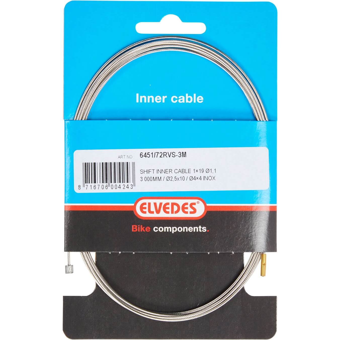 Elvedes schakel binnenkabel rvs 3m 2 nippels 2.5x10 en 4x4 - AE-trading