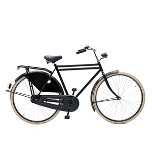 Avalon Opa Basic DB H61cm. Kleur: Zwart. Uitoering Remnaaf. Met oa: Creme reflectie banden, zwarte alu 635 velgen, linnen jasbeschermers, spaak 13 , Hesling kettingkast, Thun trapas, Ursus standaard Humpert stuur , Made in Holland - AE-trading