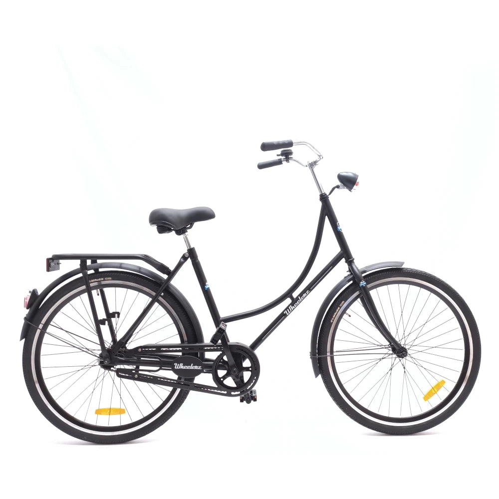 Wheelerz Oma 26'' / 48cm , zwart, 26 x 1.75 banden, trapas met industrie lagers, oversized achterdrager, stalen kettingkast, zwarte spaken, led verlichting. (verbeterde kwaliteit!) - AE-trading