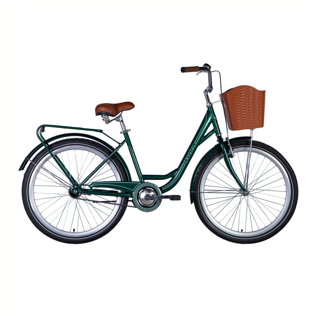 Retro 26" fiets, 43cm frame, remnaaf. inclusief mand. donkergroen. stalen frame. velgrem voor (zonder slot en verlichting) - AE-trading