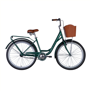 Retro 26" fiets, 43cm frame, remnaaf. inclusief mand. donkergroen. stalen frame. velgrem voor (zonder slot en verlichting) - AE-trading