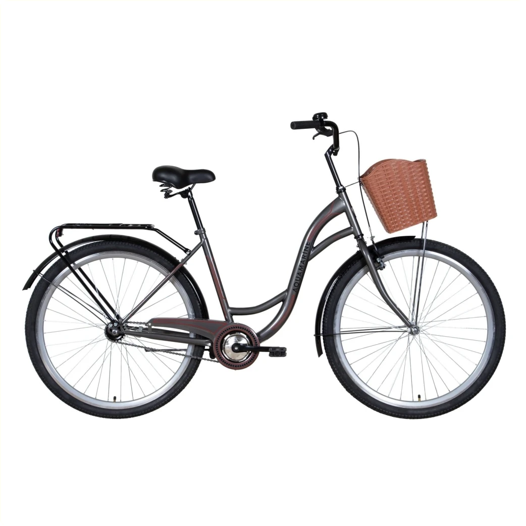 Retro 26" fiets, 43cm frame, remnaaf. inclusief mand. grijs. stalen frame. velgrem voor (zonder slot en verlichting) - AE-trading