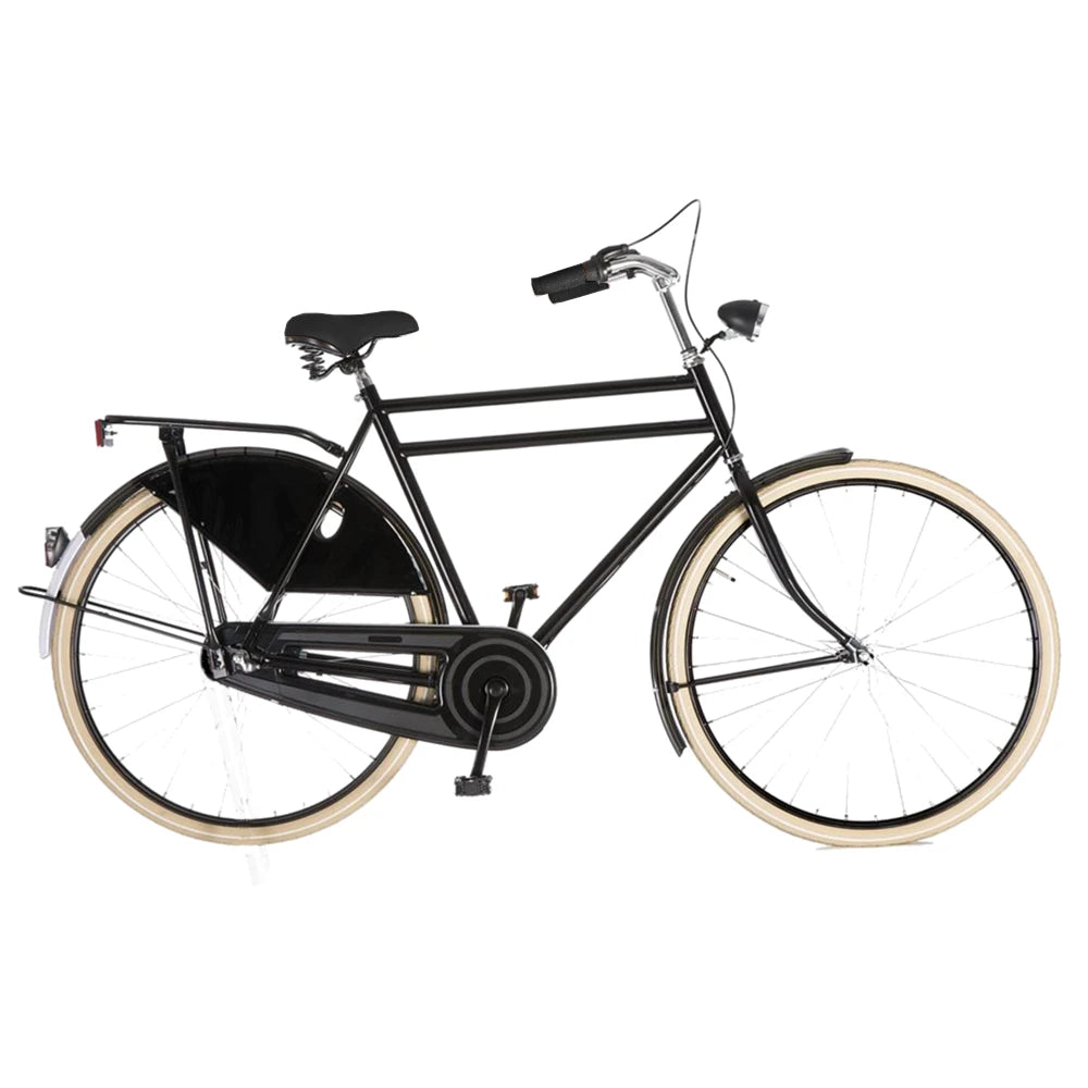 Avalon Opa Basic R3 H61cm. Kleur: Zwart. Uitvoering shimano R3/Remnaaf. Met oa: 28 x 1 1/2 Creme reflectie banden, zwarte alu 635 velgen spaak 13, Humpert stuur, Ursus standaard, Made in Holland! - AE-trading
