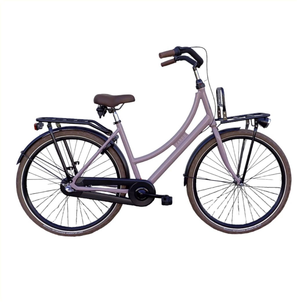 Avalon Cargo D57cm. Kleur: Oud roze. Uitvoering: Shimano R3/remnaaf. Met oa: Aluminium frame, Stuurslot, dubbele standaard, Rodi G13 velgen, Zwarte G13 spaken, CST Zeppelin 2.0 banden, Hesling kettingkast, THUN trapas en crankstel, alu voordrager en ... - AE-trading