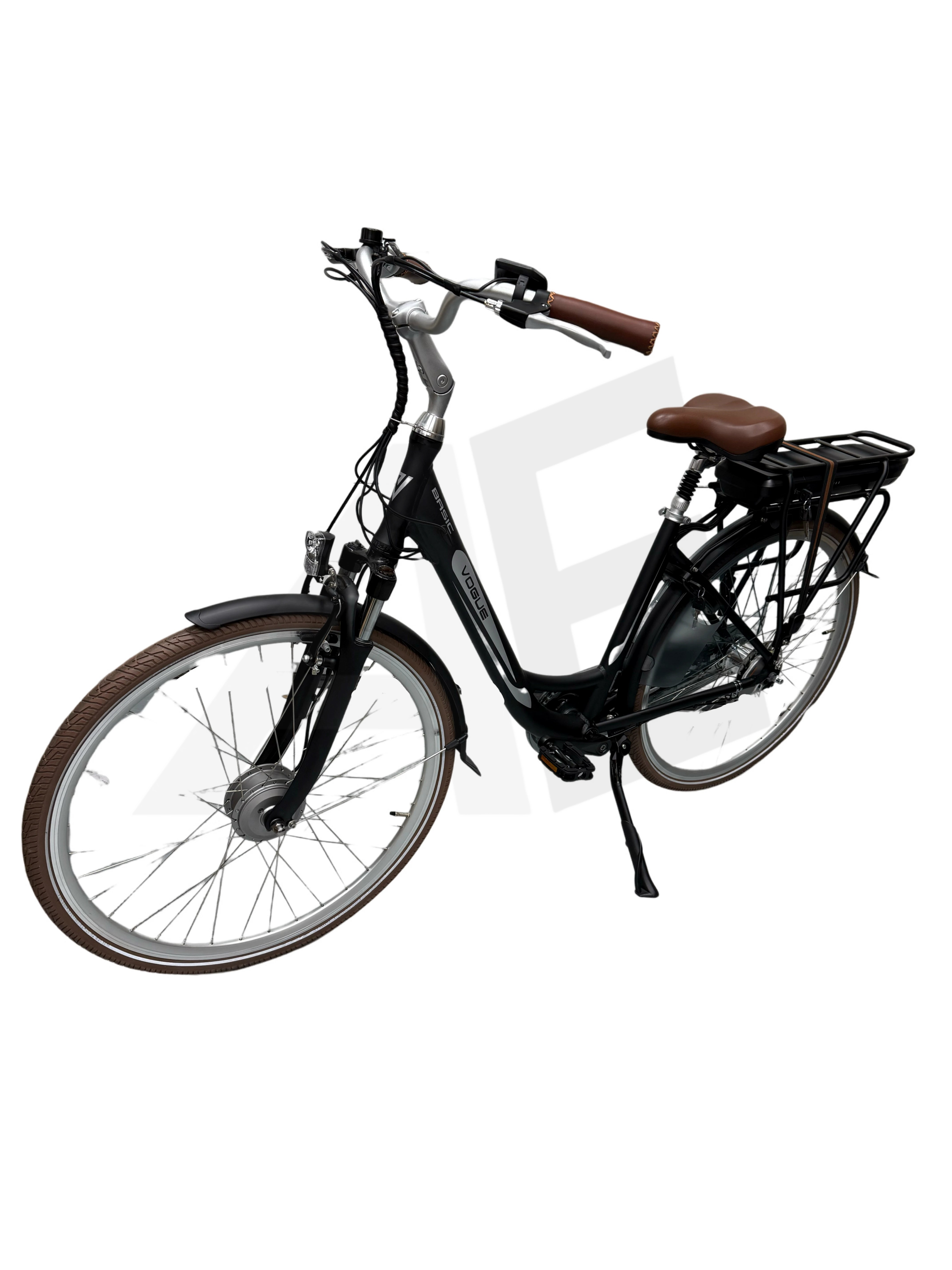 Vogue Basic Elektrische Fiets 7 versnellingen 47cm 13Ah - Mat Zwart met Bruine Accenten - AE-trading