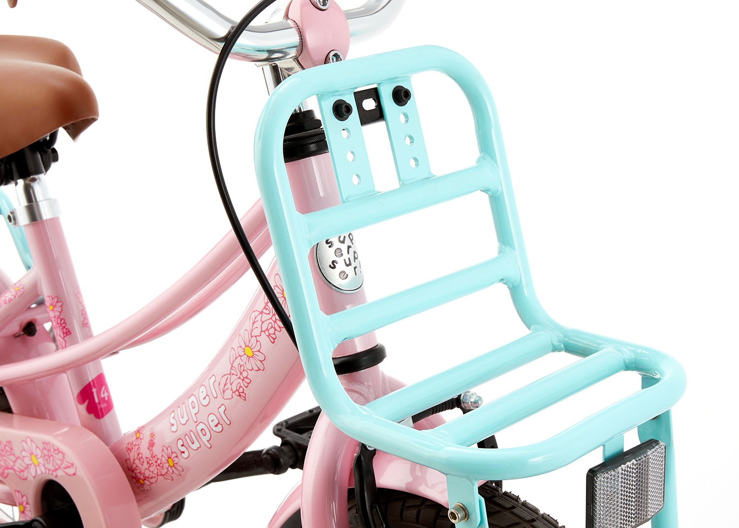 SuperSuper Lola 14 Kinderfiets Roze-Turquoise – Leuke Meisjesfiets met Ergonomisch Ontwerp en Veiligheidshandvatten - AE-trading