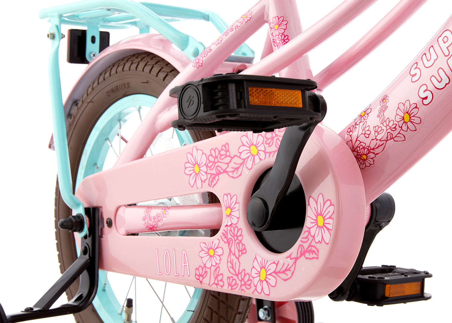 SuperSuper Lola 14 Kinderfiets Roze-Turquoise – Leuke Meisjesfiets met Ergonomisch Ontwerp en Veiligheidshandvatten - AE-trading