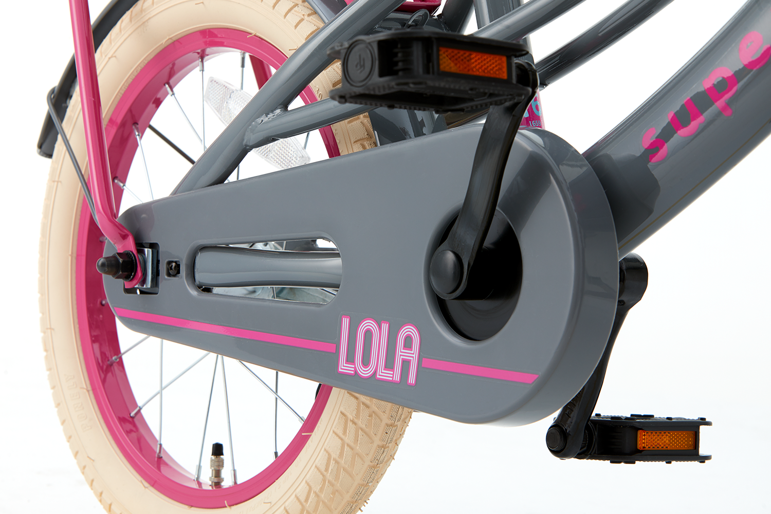 SuperSuper Lola 16 Kinderfiets Gray-Pink (Grijs-Roze) – Modieuze Kinderfiets met Lichtgewicht Frame en Betrouwbare Remmen - AE-trading