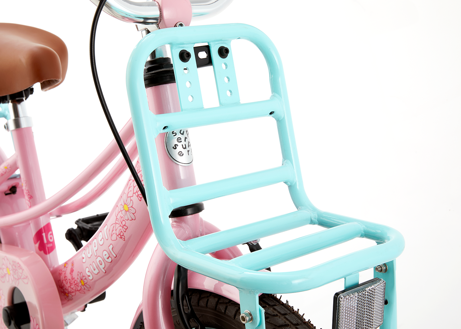 SuperSuper Lola 16 Kinderfiets Roze-Turquoise – Vrolijke & Lichtgewicht Meisjesfiets met Stevige Remmen en Comfortabel Zadel - AE-trading