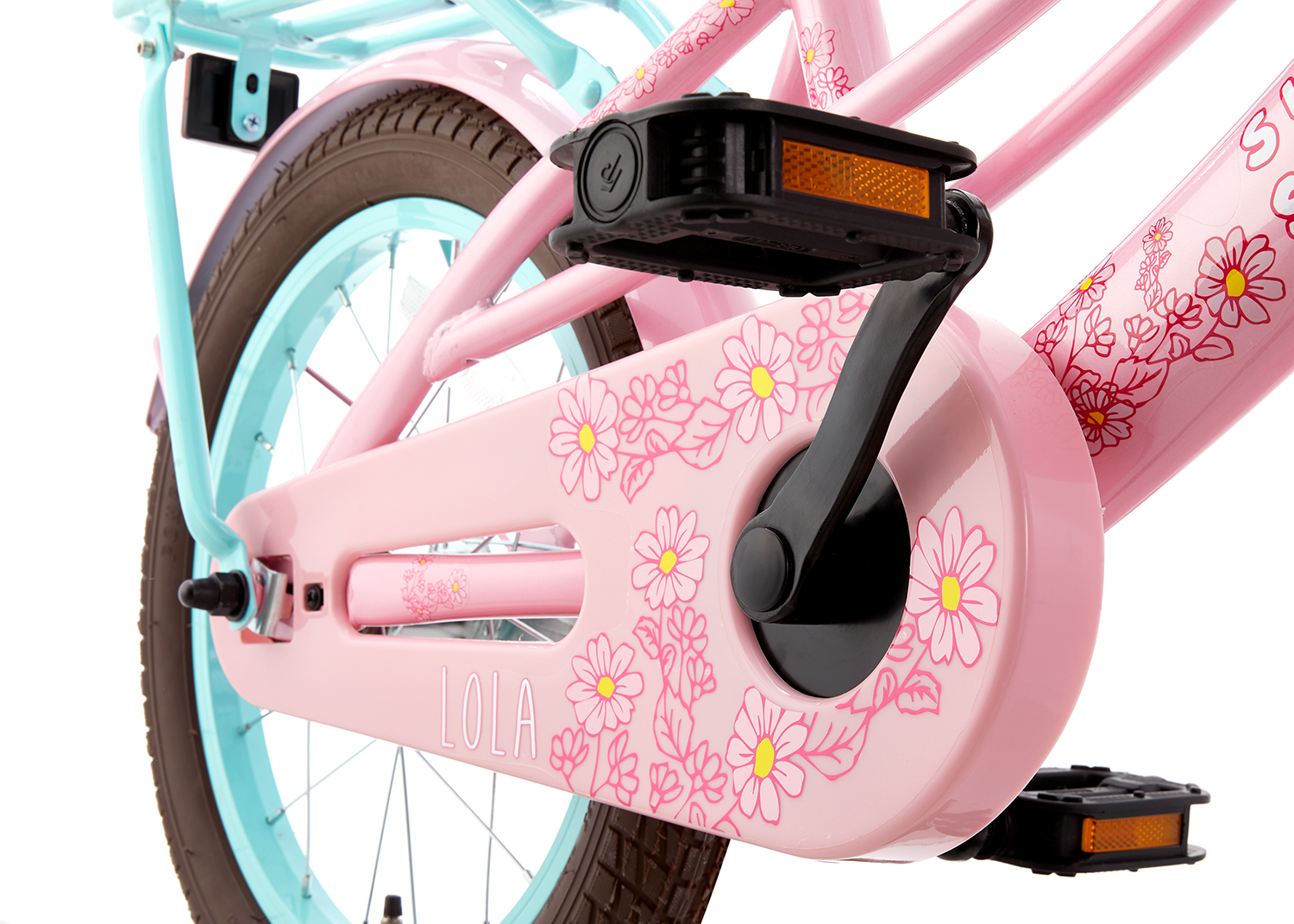 SuperSuper Lola 16 Kinderfiets Roze-Turquoise – Vrolijke & Lichtgewicht Meisjesfiets met Stevige Remmen en Comfortabel Zadel - AE-trading
