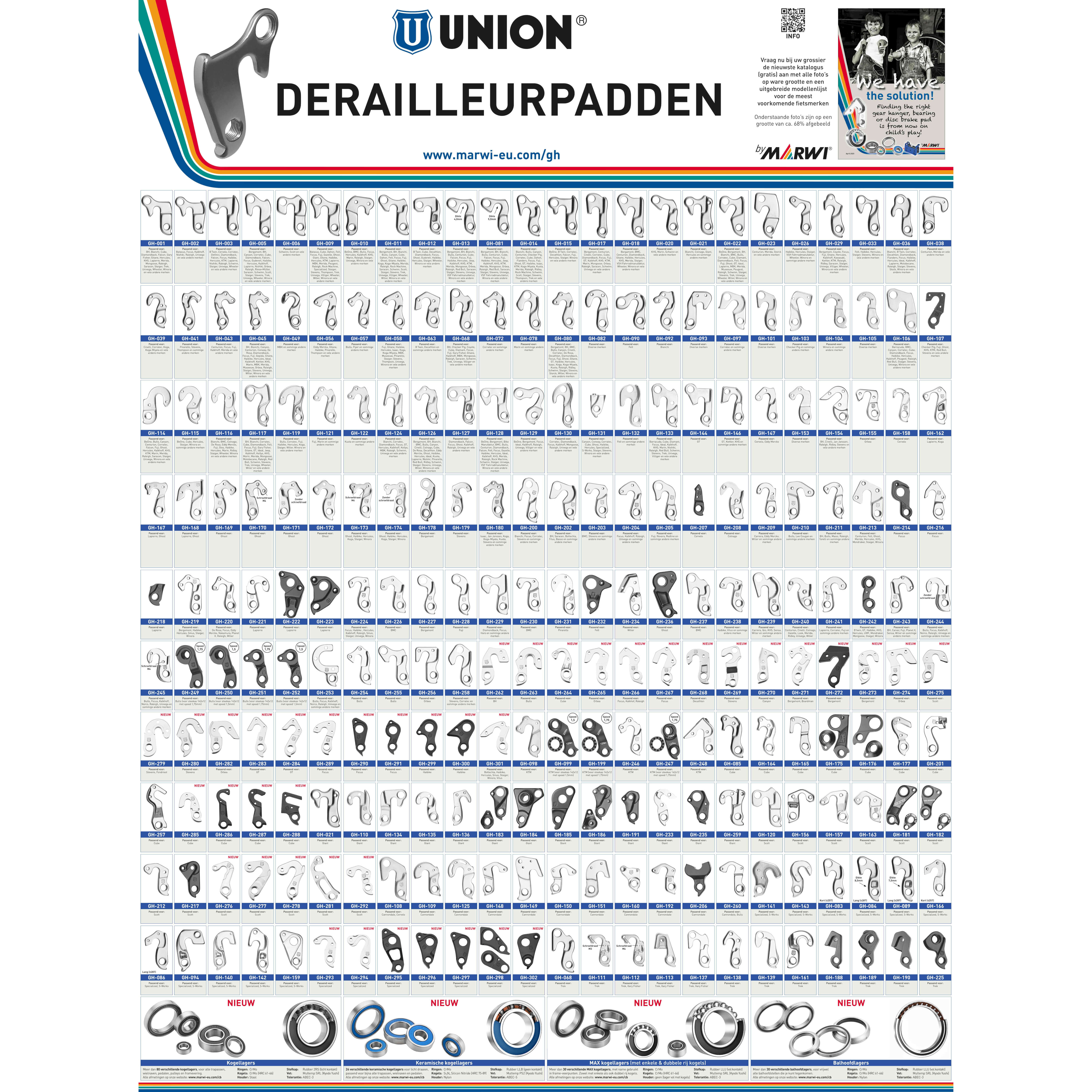 Marwi poster overzicht derailleurpadden - AE-trading