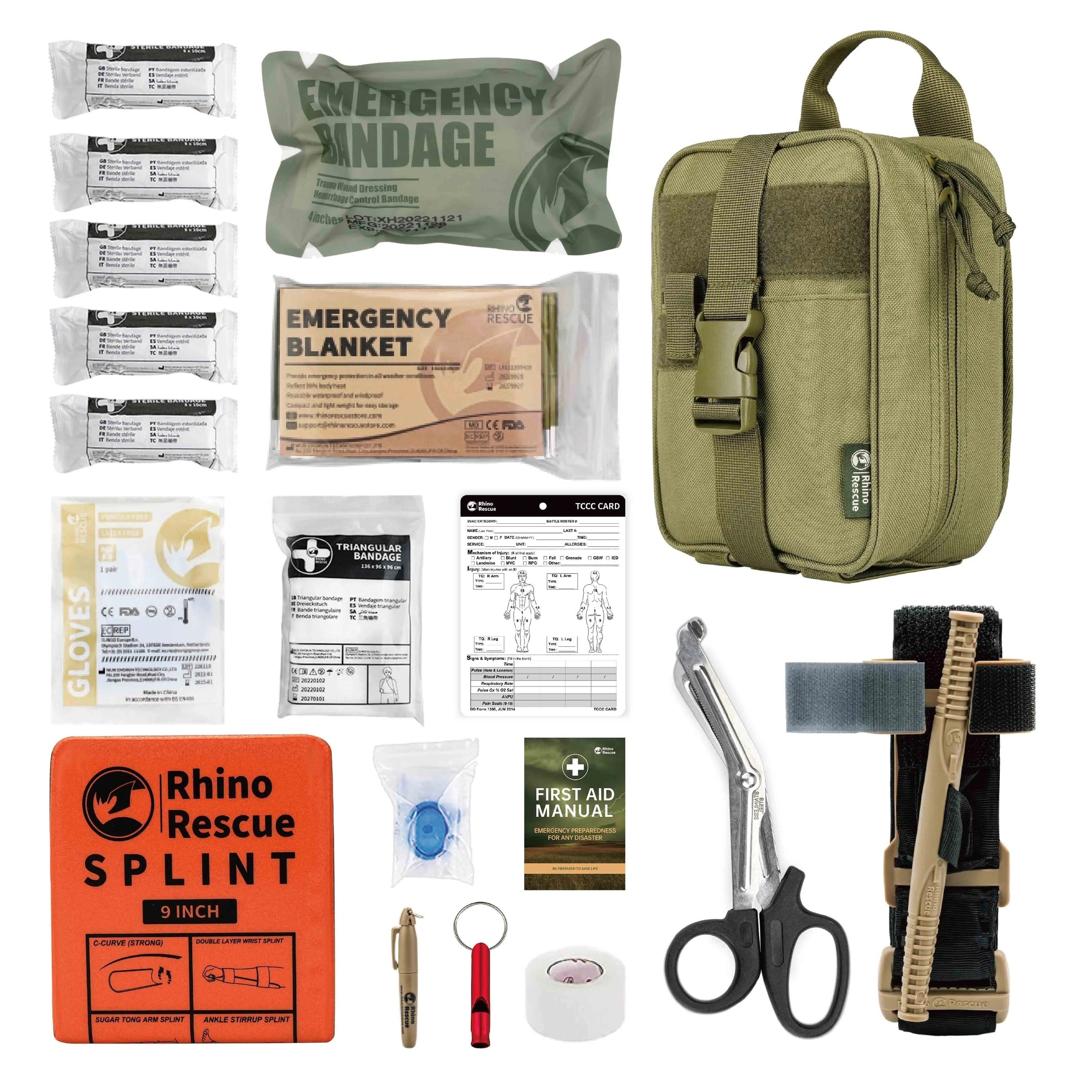 Noodpakket - Rhino EHBO Survival Kit: IFAK Pouch met 20 EMT-items voor Noodgevallen - AE-trading