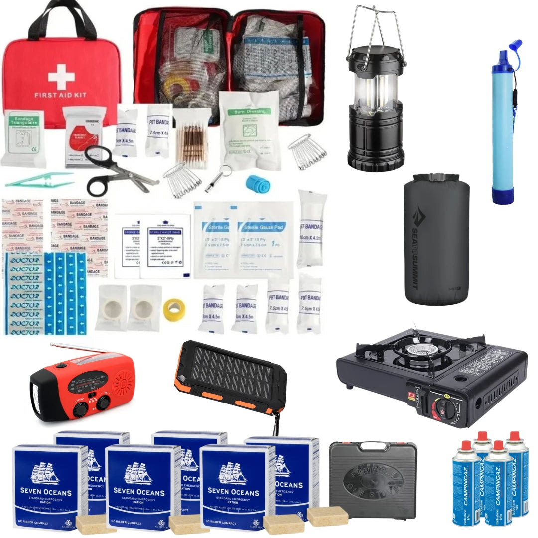 Noodpakket voor 72 Uur op advies Overheid Compleet - Waterfilter - Opbergzak - Solar Powerbank - Gasfornuis - Nood Radio - EHBO-kit - Isolatiedeken - AE-trading