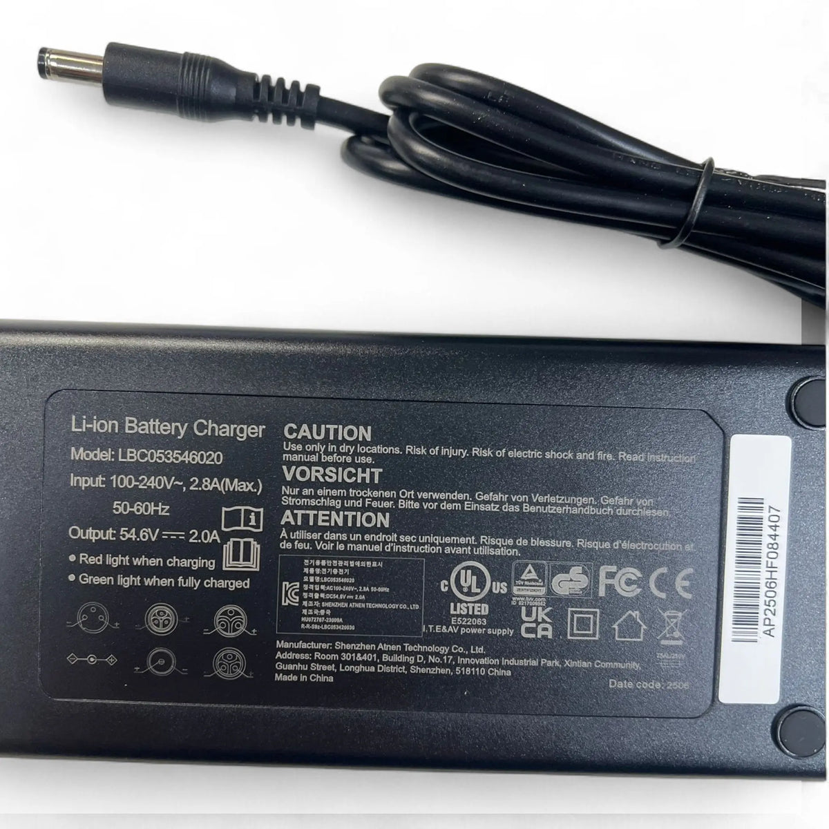 Oplader OUXI Nieuw Model (2025) – Origineel – 1-pins – 54.6V – Voor 48V Ouxi accu’s - AE-trading