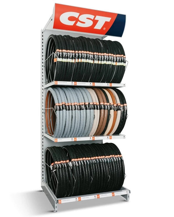 CST bandenschap Optie 1 met ruimte voor ongeveer 75 buitenbanden. Hoogte: 250cm, breedte: 100cm, diepte: 77 cm. Incl 1 rol buitenbanden naar keuze, Vraag onze vertegenwoordigers voor meer informatie of plaatsing - AE-trading