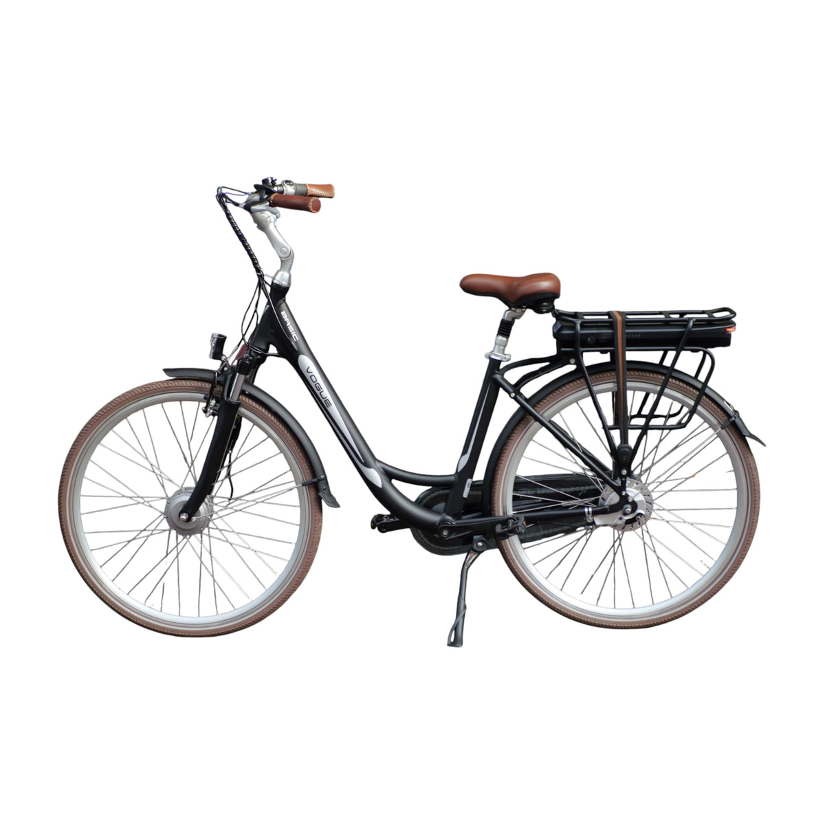 Vogue Basic N3 Elektrische Fiets - Mat Zwart met Bruine Accenten - 47 cm