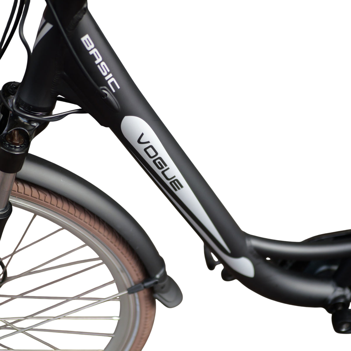 Vogue Basic N3 Elektrische Fiets - Mat Zwart met Bruine Accenten - 49 cm