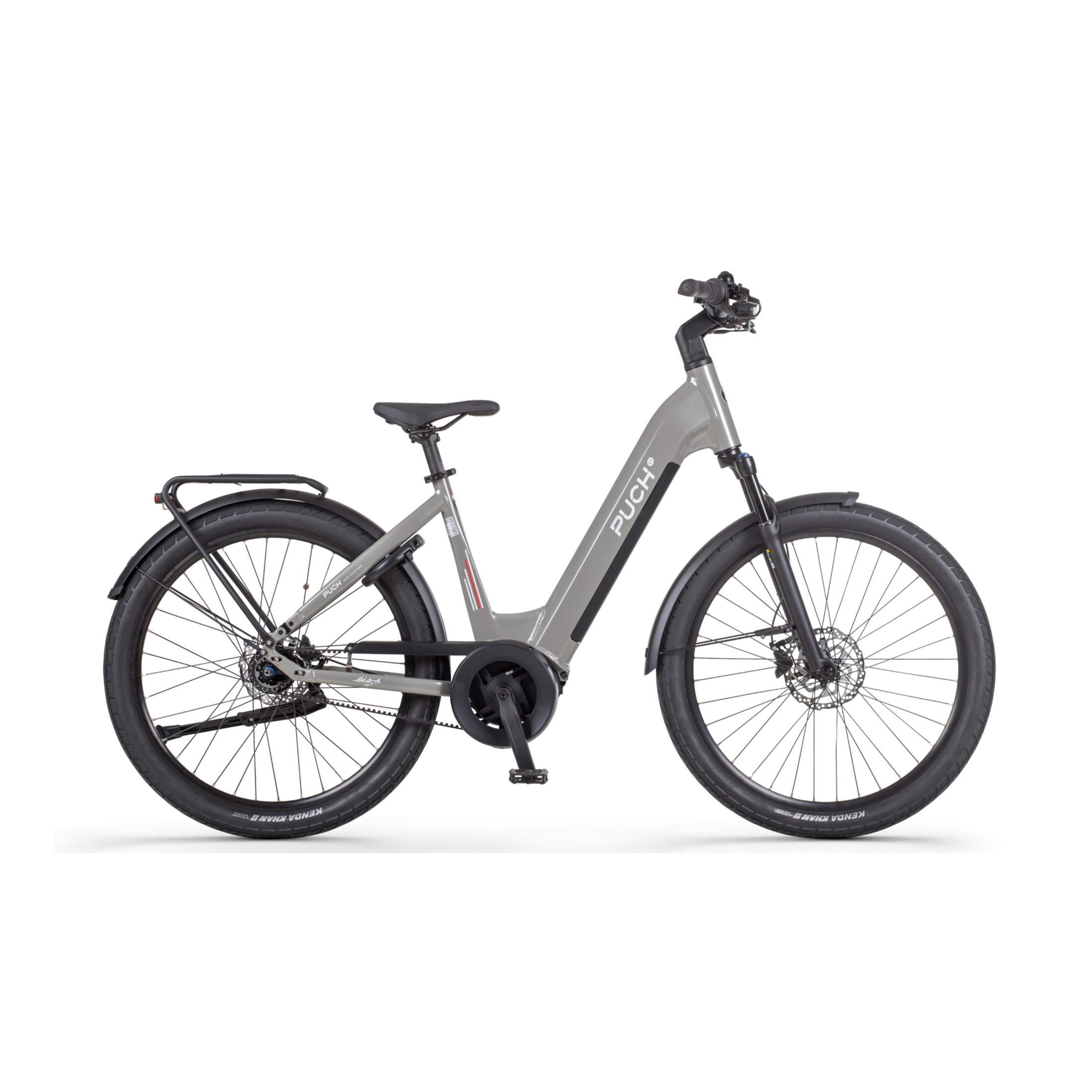 Puch E-Felice N7 - Elektrische Fiets - Aluminium Grijs - Belt Drive - 48cm - Lage Instap - 720Wh Accu Capaciteit - 250W Ananda Middenmotor - Hydraulische Remmen