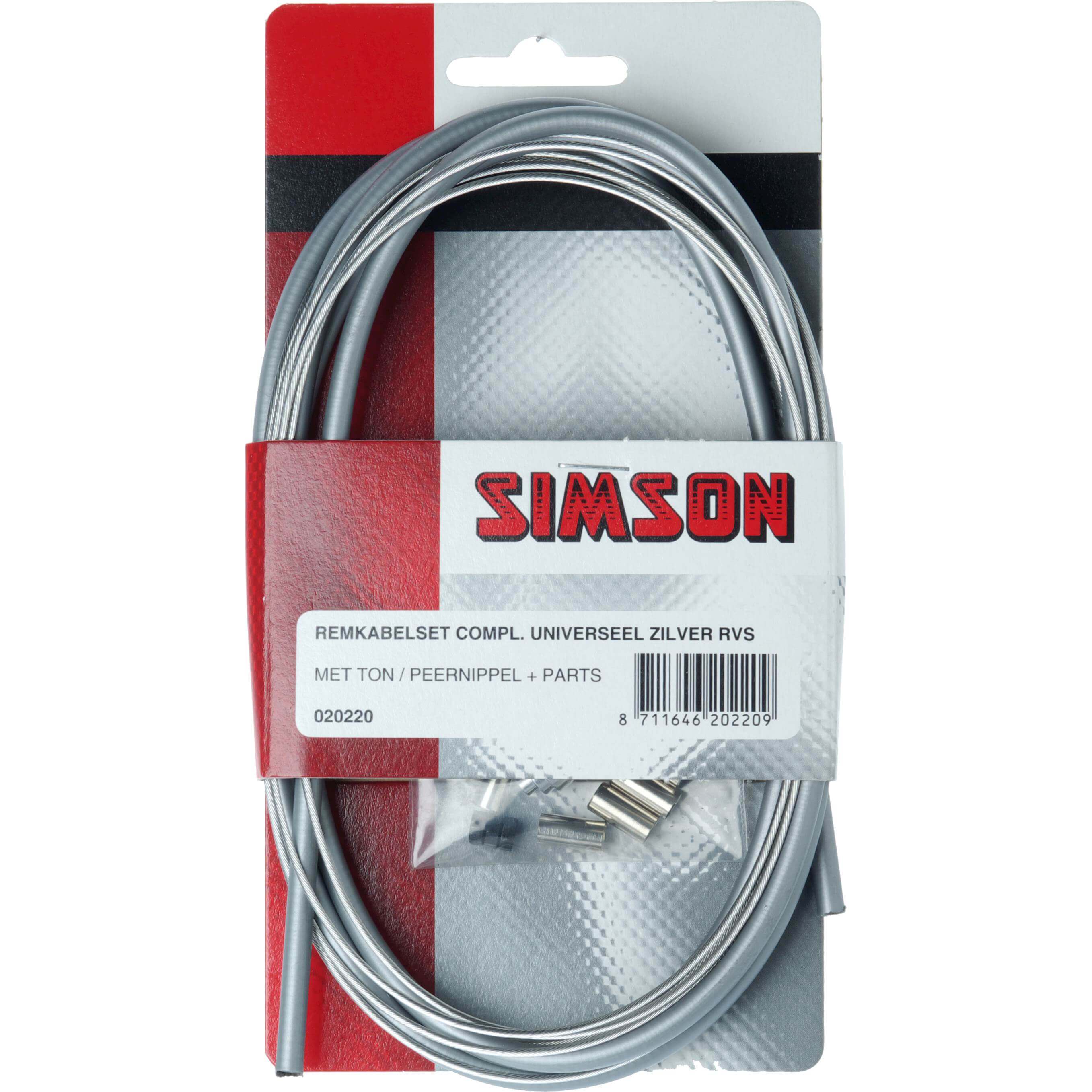 Simson remkabel set universeel 2 nippels RVS zilver - AE-trading